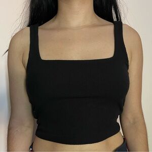 Black Ribknit Cropped Tank Top